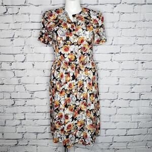 Vintage Virgo II Graphic Bold Rose Print Shirt Dress, sz Large